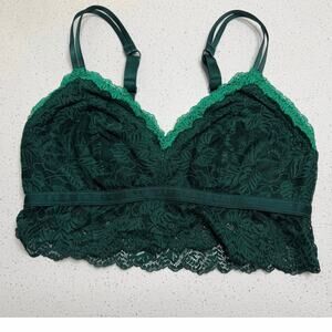 Auden Women's Lace Longline Bralette, adjustable straps floral Size XL Green